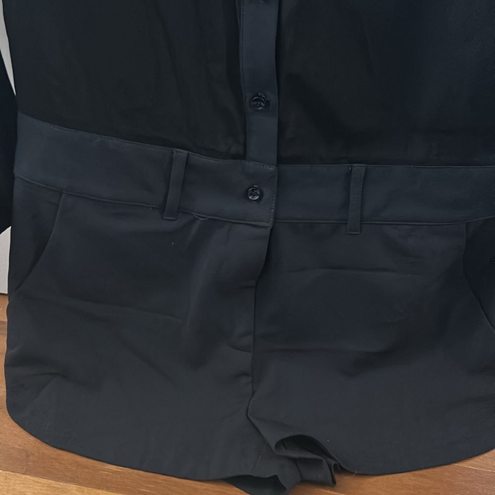 Tuxedo Style Button Down Shorts Romper - Black An… - image 3
